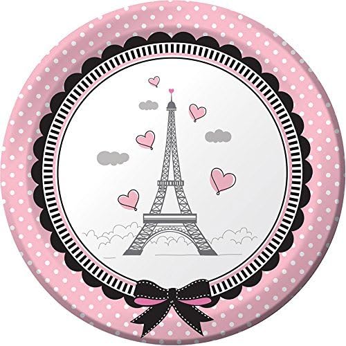 NOOBECR Party in Paris Tableware Party Bundle: Includes Plates, Napkins, Cups, Tablecover, and Banner (Serves 8)