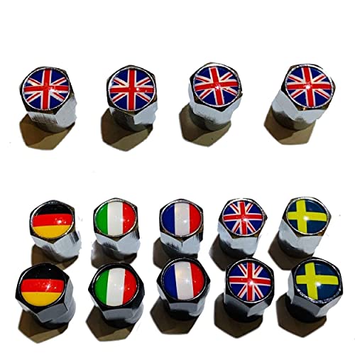 Roost アルミ製 タイヤバルブキャップ タイヤ ホイール リム エアバルブ キャップ フランス国旗 ドイツ国旗 イギリス国旗 フランス車 ドイツ車 イギリス車 ミニ用 4個 (イギリス国旗 シルバー)