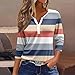 Generic Women 3/4 Length Sleeve Summer Button Down Shirts V Neck Striped Fashion Blouses Plus Size Trendy Graphic Print Tees Comfy Outfits 2024 Vacation T Shirt, Medium