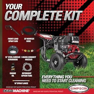 Simpson 3500 PSI Gas Pressure Washer and 15-Inch Surface Cleaner, 2.5 GPM Residential Power Washer, 25' Hose, Clean Machine, 49-State (CM61118-S)