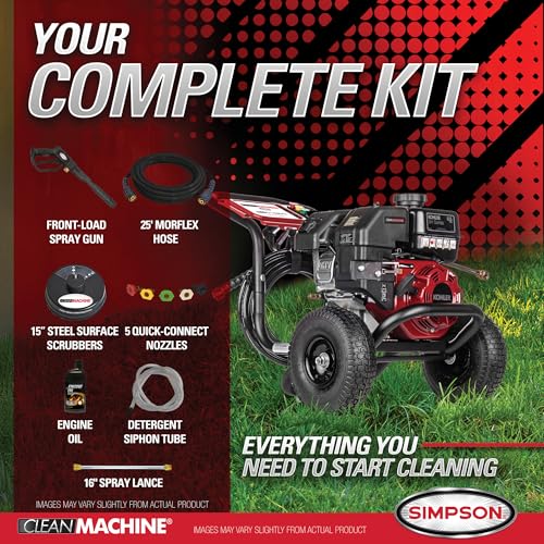 Simpson 3500 PSI Gas Pressure Washer and 15-Inch Surface Cleaner, 2.5 GPM Residential Power Washer, 25' Hose, Clean Machine, 49-State (CM61118-S)