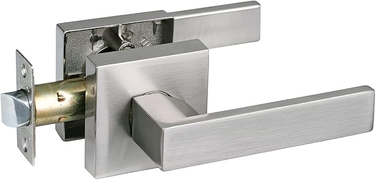 NEWBANG Round Keyless Passage Door Lever Heavy Duty Handle in Brushed Nickel Finish Left or Right Handed, No Keys/Lock Door Leverset, HTL02-SN-PS-BR-1P
