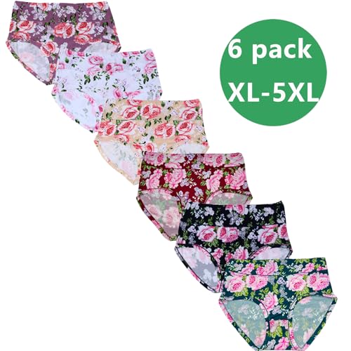 Women's Underwear Plus Size XL-6XL Panties Briefs High Waist Rose Floral Print 6 Pack Undies2
