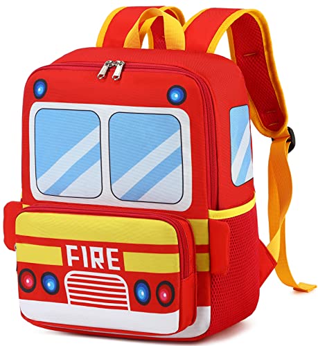 Bluboon Mochila infantil para meninos e meninas, bolsas infantis fofas de creche para viagens escolares, Caminhão de bombeiros, Small, Bonito