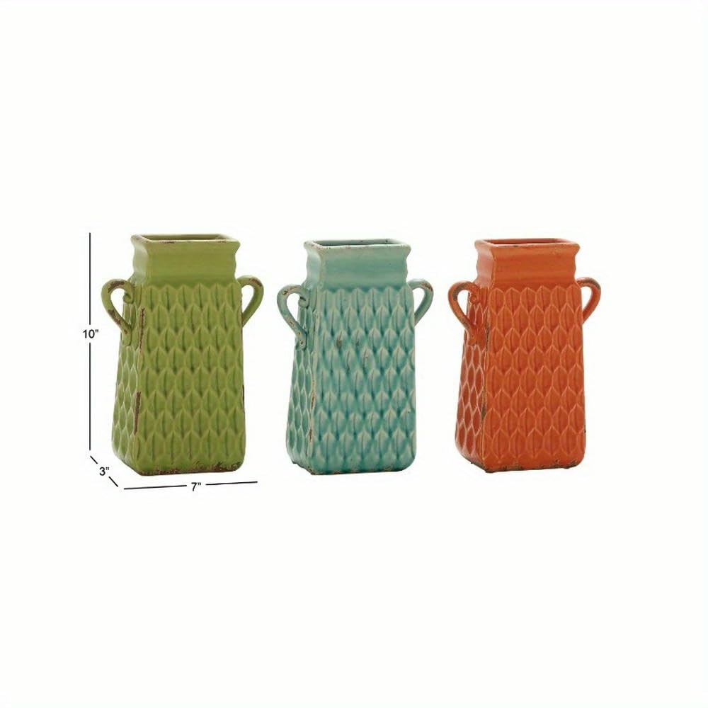 Vasi in Ceramica Multicolore Larghi 7" e Alti 10" con Manici, Set da 3