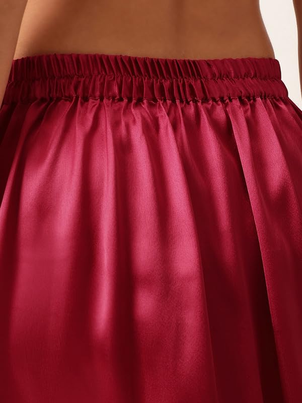 Image of Clovia Women's Chic Basic Satin Long Button Down Top with Dhoti Style Skirt
