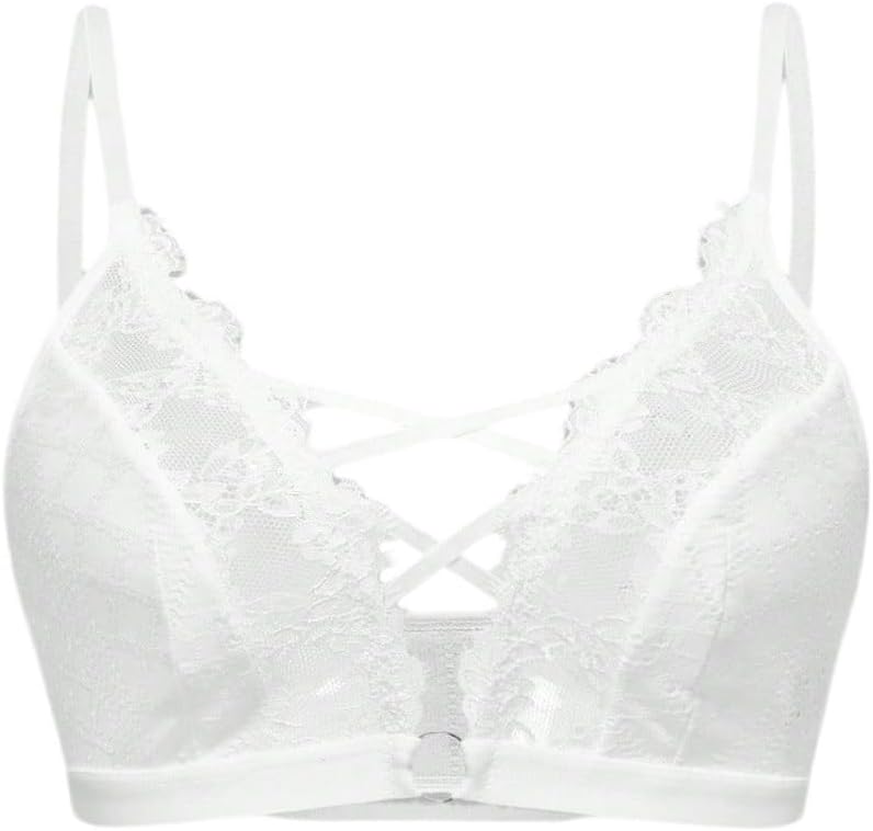 Women's Lace Bralettes Spaghetti Strap Bra Wireless Criss Cross V Neck Bras Lingerie