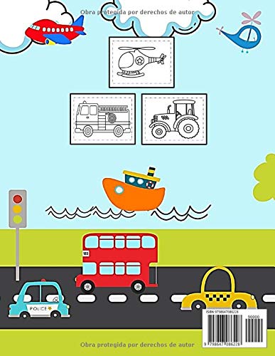 Miniatura 2 de Transportes & Vehículos Libro para Colorear para Niños Cuaderno para pintar barcos, aviones, coches de carrera, bicicletas, globos, trenes, ...