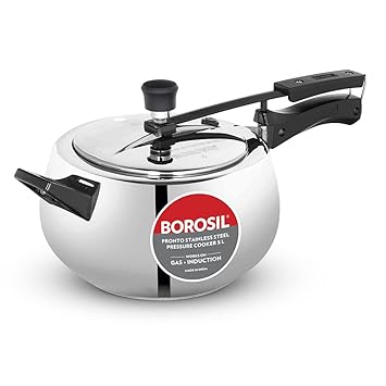 Borosil Pronto Induction Base Stainless Steel Inner Lid Pressure Cooker, 5 liter