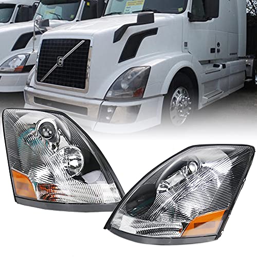 AUTOINTL Headlight Headlamps Fit for 2004-2017 VOLVO VNL Truck Replacement Pair Set Right Passenger Left Driver Side Chrome White Lamp V-002 (2)