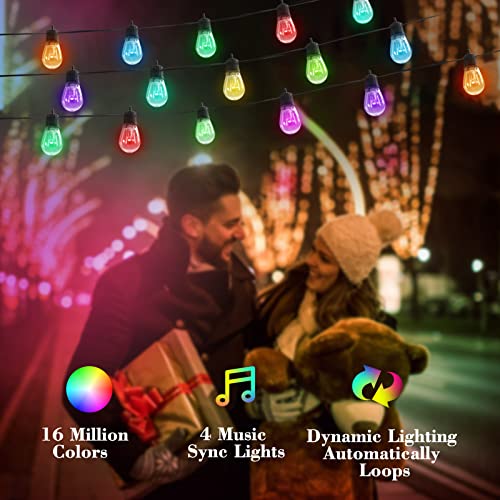 Solar String Lights Rgb App Control, 25Ft Solar Powered Patio Lights Outdoor Waterproof With 15 Plastic Led Edison Bulbs, Dimmable Music Hanging Lights Remote For Balcony Deck Gazebo Pergola Camping #TOP2
