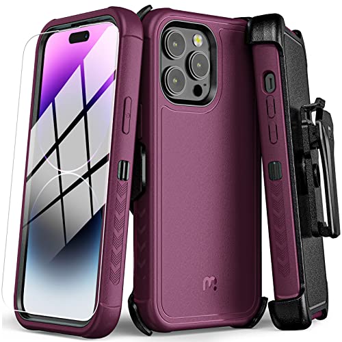 Coque iPhone 14 Pro prune antichoc avec clip ceinture pour vos activités extérieures