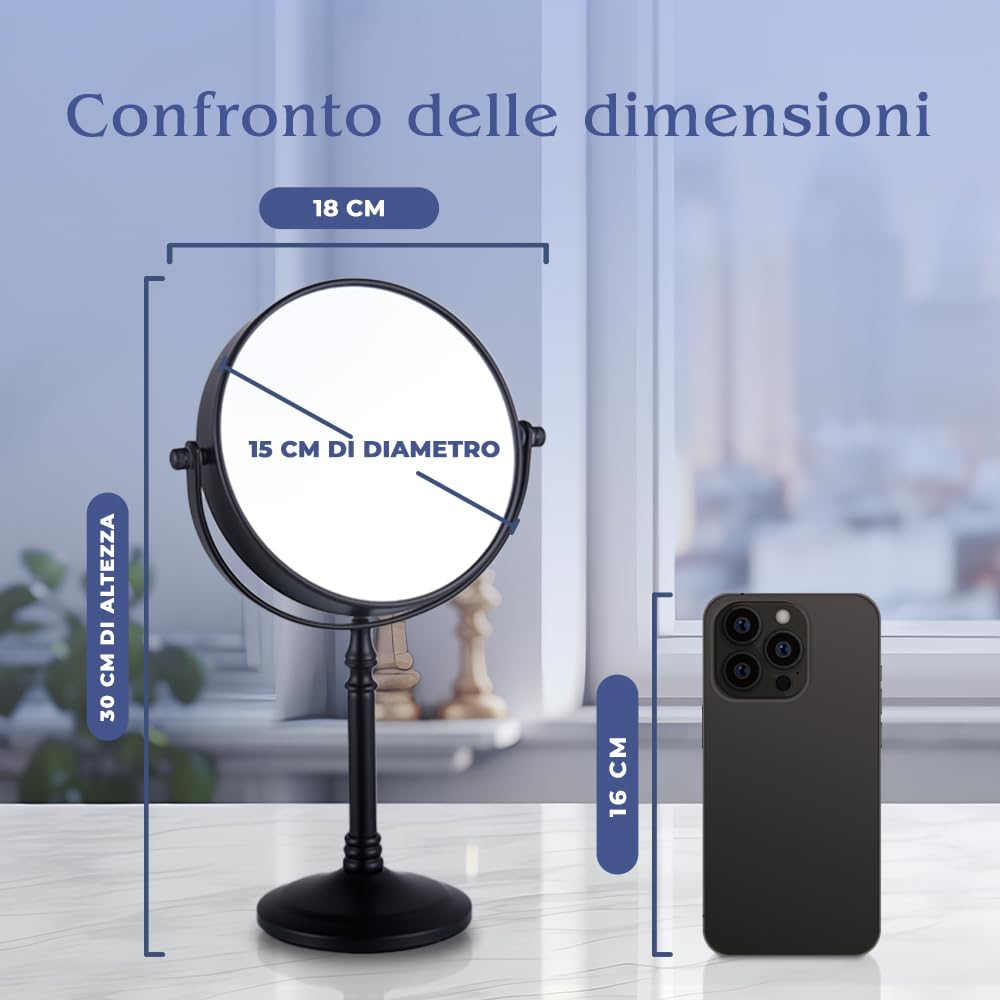 Mirrorvana Specchio da tavolo per trucco con ingrandimento 20X e 1X, ideale per make up e toeletta da bagno, specchietto ingranditore 30 x 15 cm (nero)