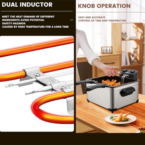 Freidora Industrial De Acero Inoxidable para Encimera, con Tapa Y Cesta, Fácil De Limpiar, Control De Temperatura Ajustable Y Capacidad De 5 litros.