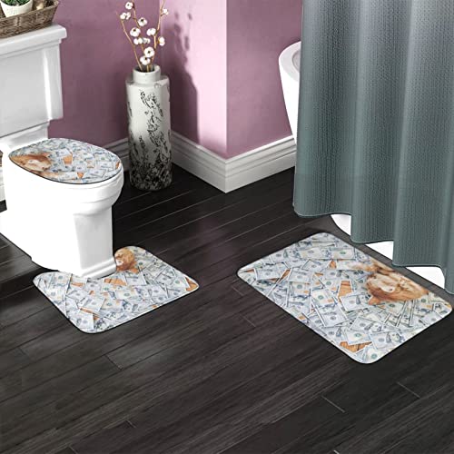MBNGGAB Badematte + Konturmatte + Toilettendeckelbezug, Katze Kätzchen Dollar Geld 3 Stück Badematte Set, mit rutschfester Klebeunterseite – Bild 3