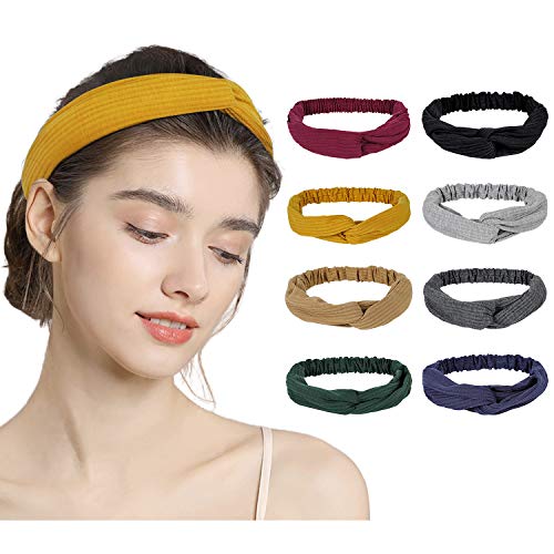 Womens Boho Headband, Stretch Criss Cross Head Wraps, Knotted Elastic Hair Bands, Casual Sport Hair Accessories for Girl