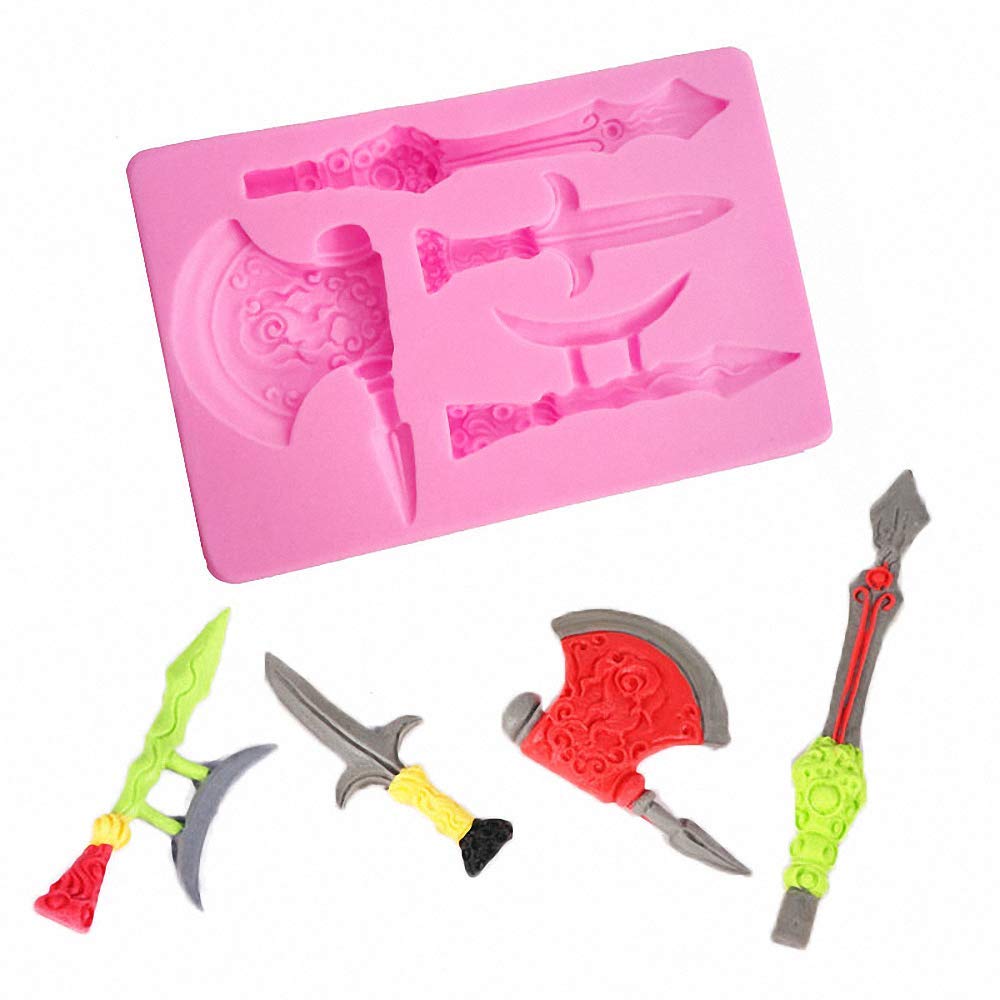 MoldFun Sword Axe Fondant Mold Knight Battle Weapon Silicone Chocolate Candy Gumpaste Mold for Cake Decorating Crafts Cupcakes Sugarcraft Fimo Polymer Clay Epoxy Resin Mold