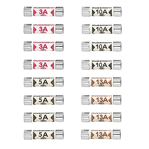 QitinDasen 4 Values 16Pcs BS1362 Fuses Set, 25 X 6.3mm Ceramic Tube Cartridge Fuses, 240V Household Mains Plug Fuse (3A / 5A / 10A / 13A)