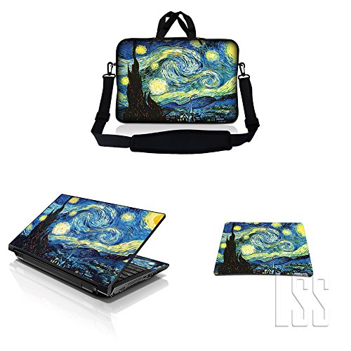 LSS Starry Night Laptop Sleeve Case 15.6" with Skin Sticker & Mouse Pad