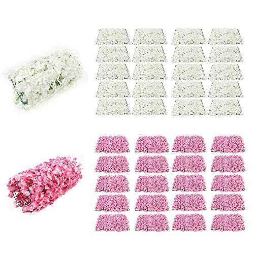 Loyalheartdy 20 Pcs Flower Wall Panel 24"X16" Artificial Flowers Wall Decoration Decorative Hydrangea Flower Panels For Home Party Wedding Christmas Festival Photo Backgdrop Decor (20 Pcs, Pink) #TOP6