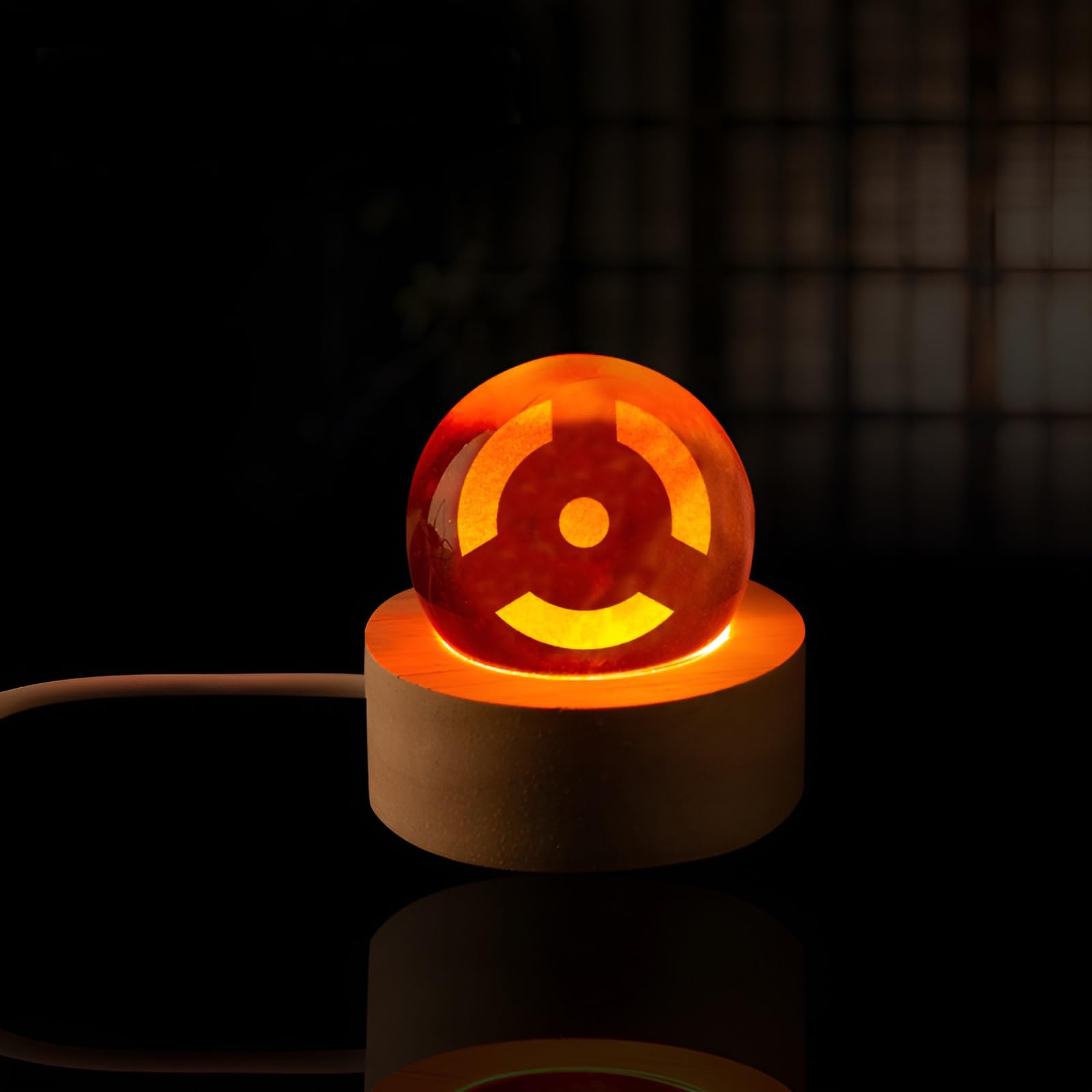 7 Stück Naruto Balls, 3D Sharingan Kristallkugel Nachtlicht, USB 40mm GlasKugel, mit Holzsockel, Naruto Shippuden LED Ball Lampe Anime-Fans Sammlerstücke Geschenk (Stil 5)