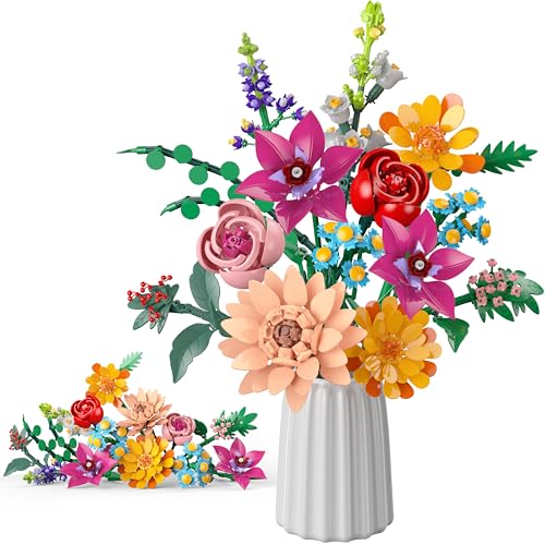 MONOFUN Kit de Construction de Bouquet de Fleurs, 887 Pcs Éternelles avec Flowers Roses, Cadeau Romantique ou Déco Durable Idéal pour Femmes, Enfants 6+, Adultes Noël, Anniversaires, Saint-Valentin