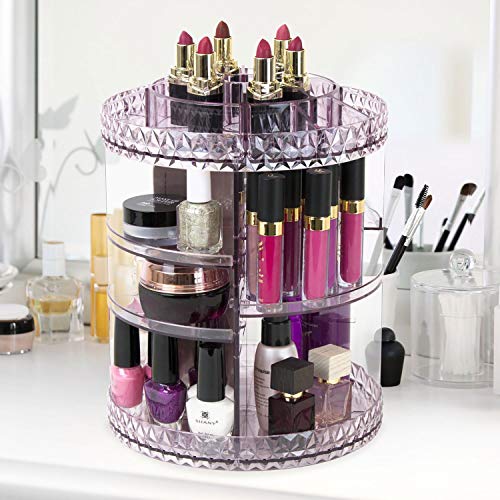 360° Rotating Makeup Organizer - Adjustable Crystal Carousel in Purple - Image 2