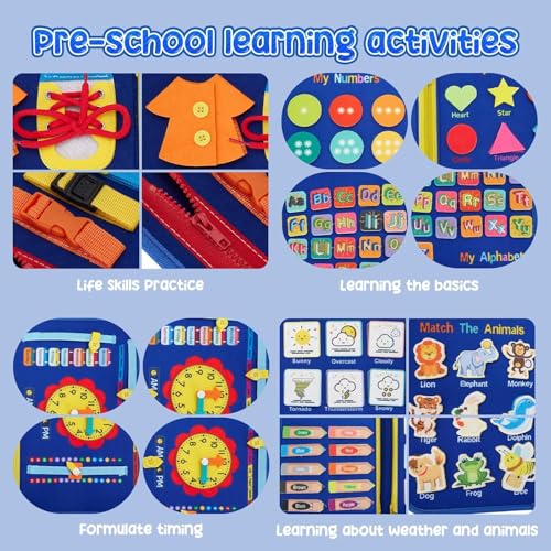 Qlect 12 in 1 Toddler Busy Binder & Busy Book for Toddlers 1-3 Years - Montessori Busy Board & Activity Book for Kids 2-4 - Engaging Toys for 2-3 Years - Educational Busy Book for Learning., Blue 4
