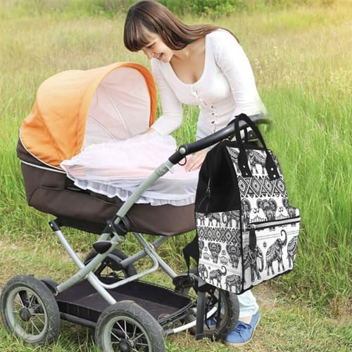 Sac à langer imprimé éléphant bohémien sac à dos étanche multifonction noir - 6