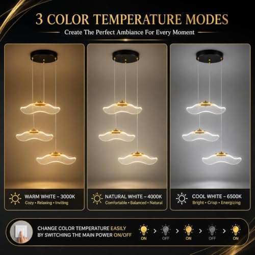 Image of Lamp master 3 Wave Chandelier Modern Hanging Pendant Lights Warm White Ceiling Lamp for Living Room Bedroom Dining Area Kitchen Cafe Decorative Designer Ceiling Light | Acrylic | 1 Year Warranty