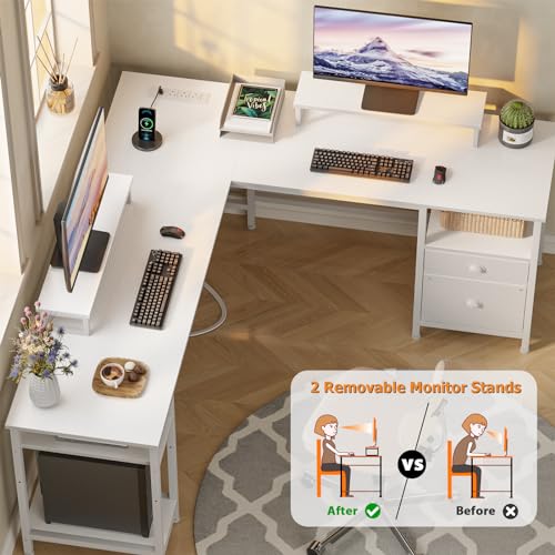 image for Furologee 66” L Shaped Desk with Power Outlet, Reversible Computer G