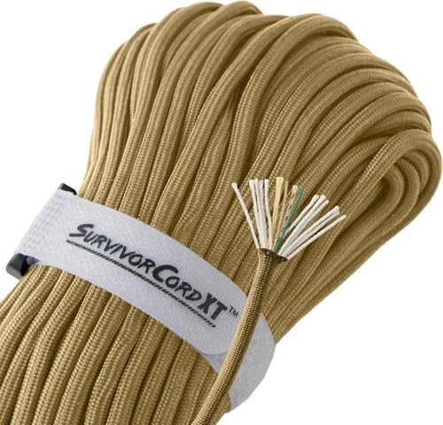 Titan Survival's Patented 1000 LB Survival Paracord &ndash; USA Made - Military Style 750 Cord with Firestarter, Fishing Line, and Kevlar Strands - Heavy Duty Camping Cordage - Lengths & Color Options