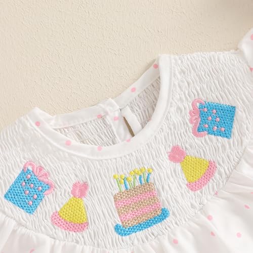 Baby Girl 1st Birthday Outfit Cake Embroidery Smocked Bubble Romper Cute Fly Sleeve Bodysuit 1 Year Old Clothes4