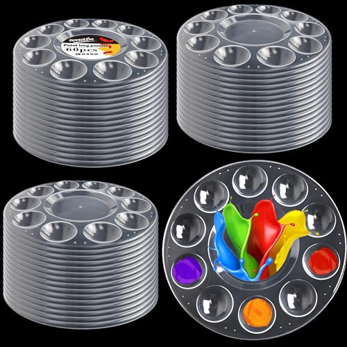 Image of Paint Tray Palette,60pcs Paint Trays for Kids,Plastic Paint Pallet or Pupils to Painting,DIY Craft,Play Party at Home,Kindergarten or School(Clear)