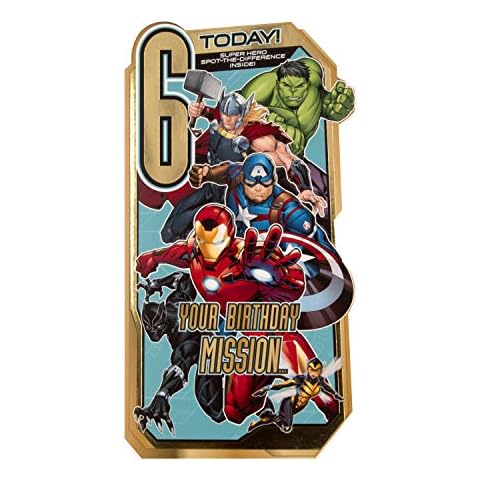 Hallmark 6th Birthday Card - Die-Cut Marvel Avengers Design Cover