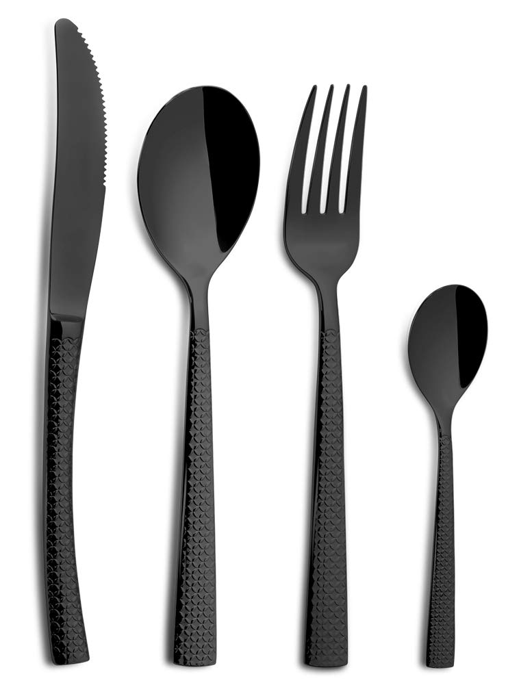 Topkapi Gourmet-Küche - 7211 Schwarz – Besteck Black Panther, 24-tlg Besteck-Set, Edelstahl in Farbe Schwarz mit Design, für 6 Personen