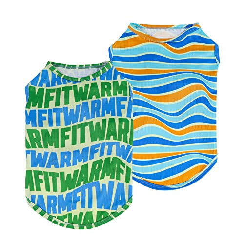 Fitwarm 2 Pack Dog Cooling Shirt, Lightweight Summer Dog Clothes For Small Dogs Boy, Pet Striped Tshirt, Cat Outfit, Breathable Mesh, Green, Blue, Small #TOP18
