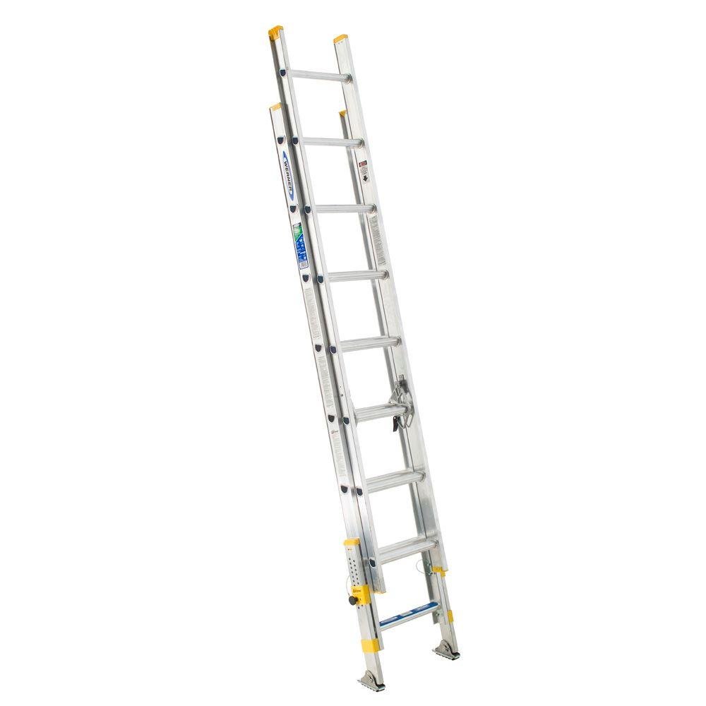 Werner D18162EQ Equalizer 250-Pound Duty Rating Aluminum Extension Ladder with Integrated Leveling System, 16-Foot