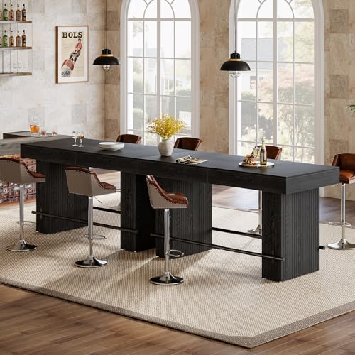 Image of Tribesigns 62.2 Inch Bar Table, Industrial Counter Height Pub Dining Table, Rectangular Home Bar Units with Metal Footrest for Home Kitchen, Dining Room, Bistro, Black
