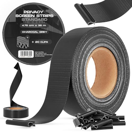 Instalguru Brise-Vue Occultant 4,75 cm x 35 m Bande Film Clôture Jardin Balcon Double Fil Barreaux 20 Clips Fixation Protection Solaire Contre Vent...