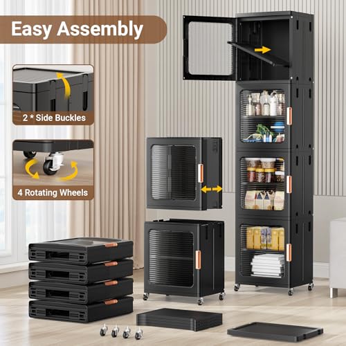 Image of BROVIEW 3-Tier Tall Narrow Storage Cabinet 14.6 inch Wide, Slim Bathroom Cabinets with Adjustable Shelves and Doors, Plastic Kitchen Pantry Organizers and Storages for Small Space, Laundry, Black