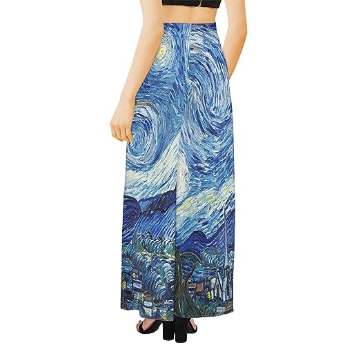 Irisjudy Womens Casual Wide Leg Long Lounge Pant Trousers, Monet Art Elastic High Waisted Palazzo Trousers Plus Size Clubwear4