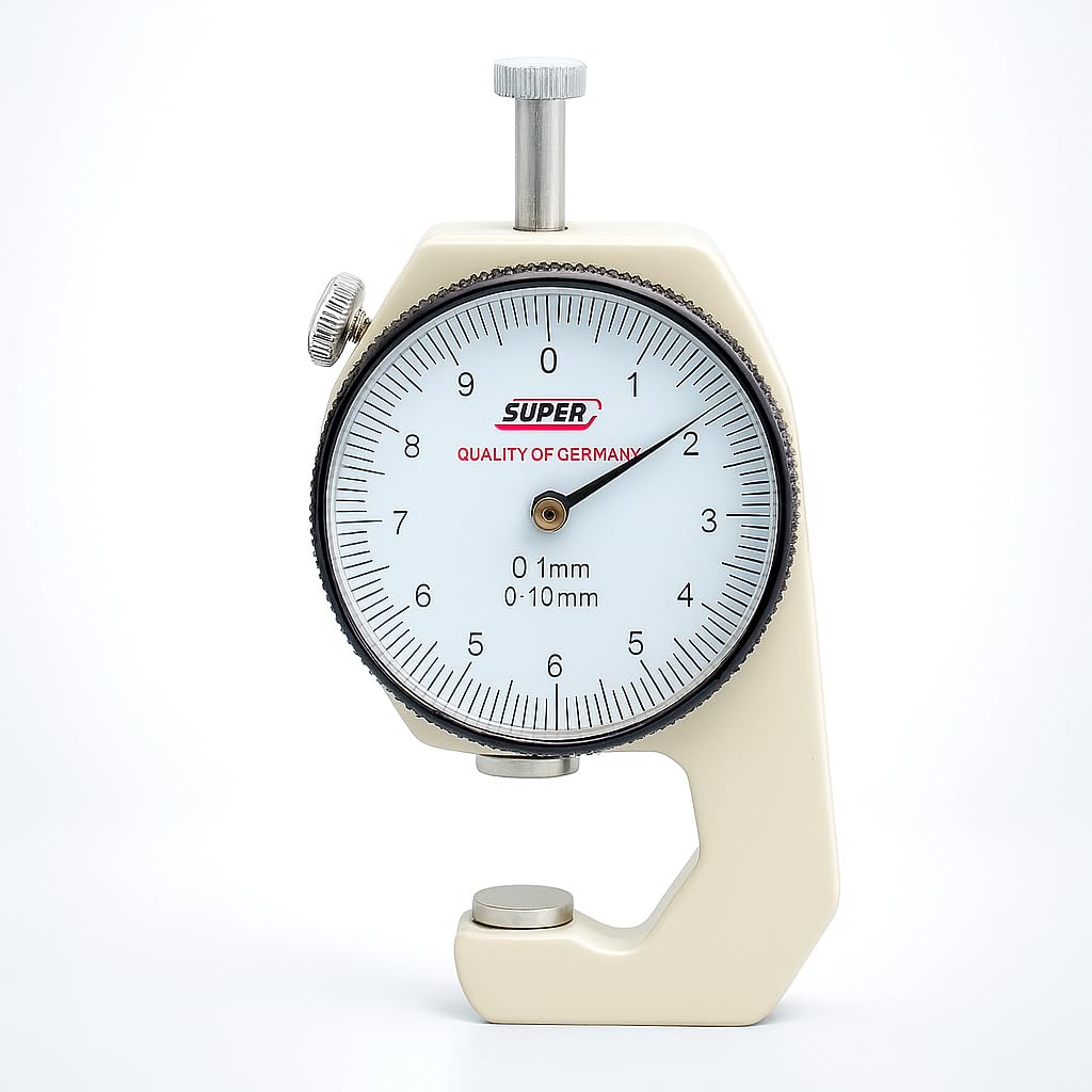 Johnson Tools Dial Thickness Gauge Meter (0.1mm to 10mm Measuring Tool) Flat Pocket Feeler Gauge for Metal, Paper, Jewelry. Precision Tool for Workshop Uses