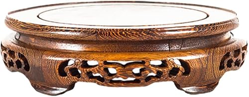 Oriental Brown Wooden Pedestal Stand Chinese Hollow Carving Stand Base | Non-Slip Sturdy Crafts Ornament Display Tray Base, Buddha Statue Wood Display Base