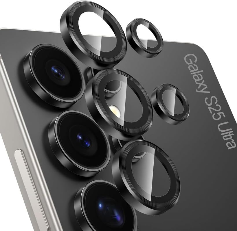 Image of Skinomi Camera Lens Protector Compatible with Samsung Galaxy S25 ultra 5G [Anti-Scratch] Premium Tempered Glass Film Aluminum Alloy Lens Ring Cover - Titanium Black