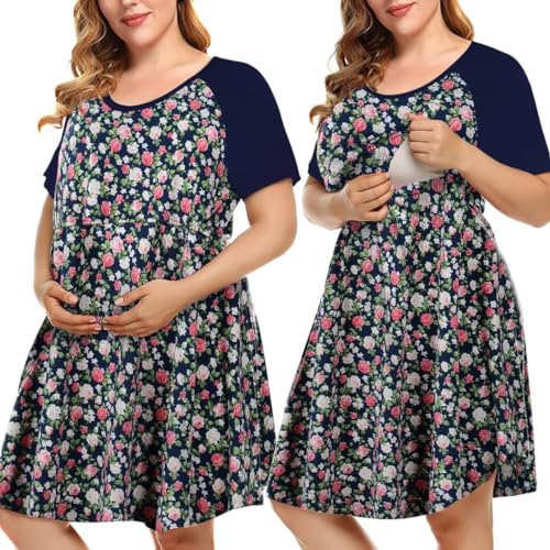 Image of MONNURO Women's Plus Size Labor and Delivery Gown Nursing Nightgown Maternity Sleepwear Dress for Breastfeeding