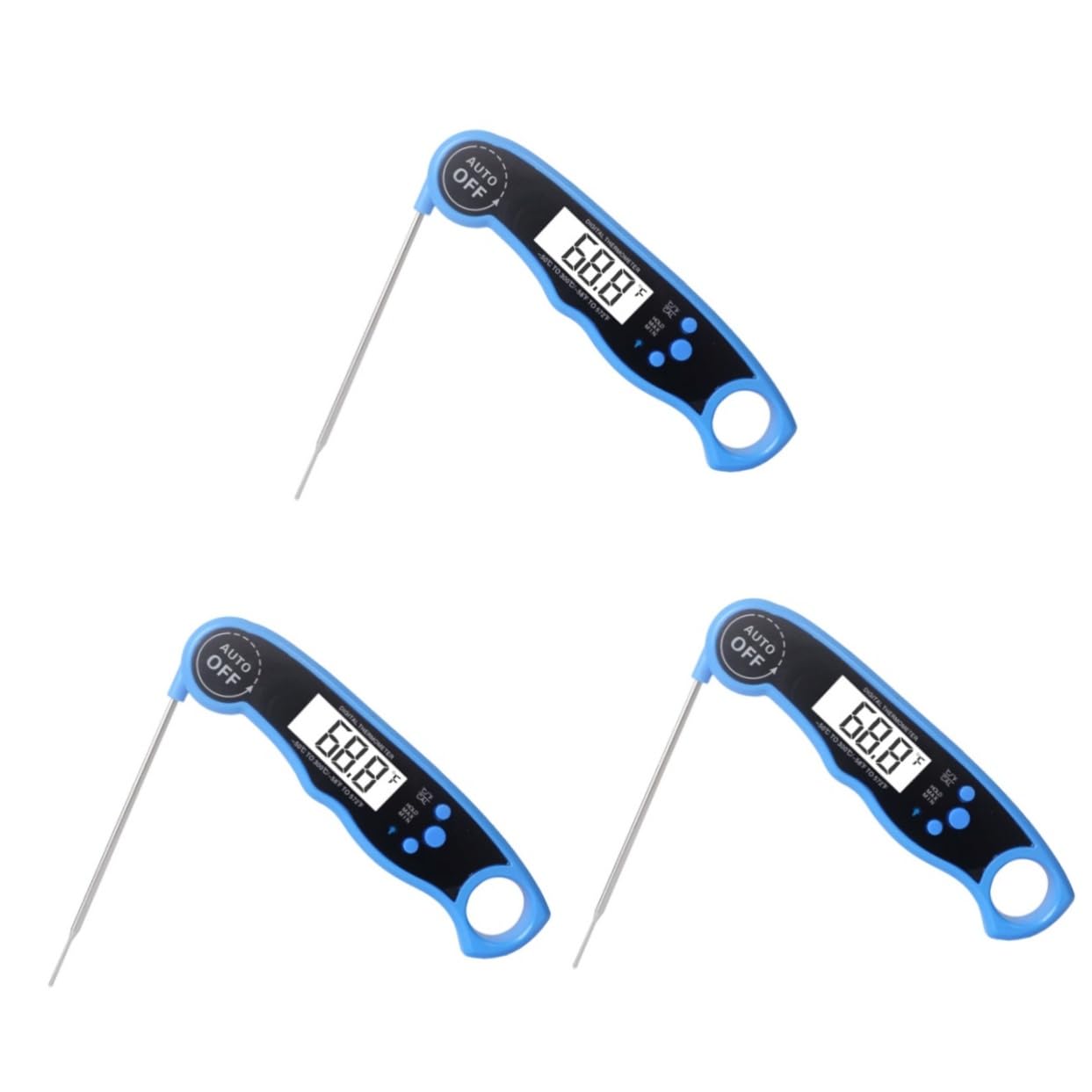 Amosfun 3 Pièces Thermomètre Avec Étalonnage Viande à Lecture Instantanée Thermomètre à Viande Numérique Étanche Jauge De Température De La e Digital Blue