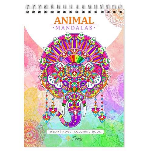 Finoly Libro Mandalas Colorear Adultos No Traspasa la Tinta | Cuaderno Mandalas Adultos Reduce el Estrés | Mandala para Colorear Adulto Animales A4 | Encuadernación Espiral