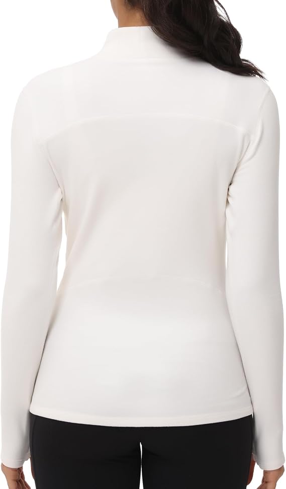 THE GYM PEOPLE Women's Mock Turtleneck Shirts Fleece Thermal Pullover Tops | Long Sleeve, Basic Underwear, Slim Fitted, Thumb Hole, Comfort, Soft Warm Fleece, for Fall Winter Casual