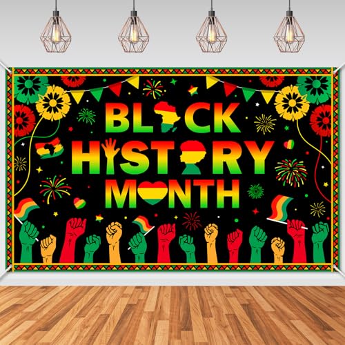 Avezano Black History Month Banner Black History Month Decorations Backdrop African American February National Holiday Party Decorations Banner for Home and Classroom Party (6x3.6ft)